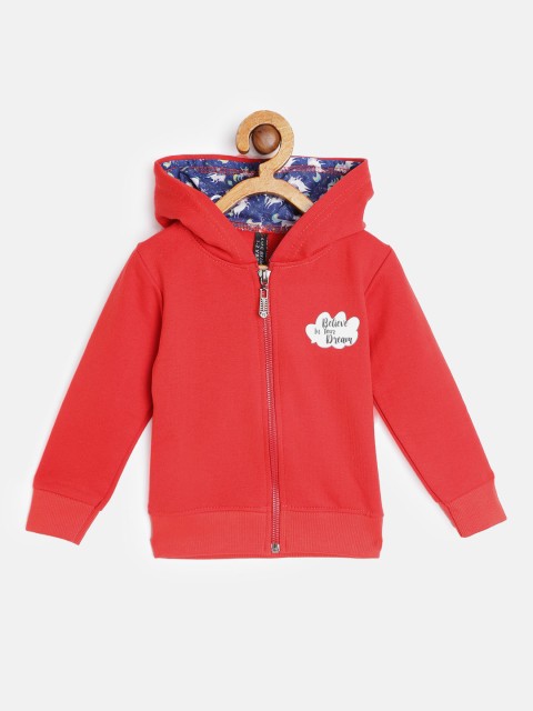 

GAME BEGINS Girls Red Solid Cotton Hooded Sweatshirt