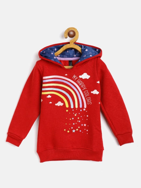 

GAME BEGINS Girls Red & Pink Graphic Print Cotton Hooded Sweatshirt