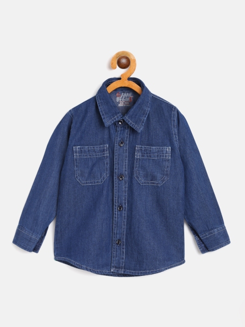 

GAME BEGINS Boys Olive Green Cotton Solid Chambray Casual Shirt, Blue