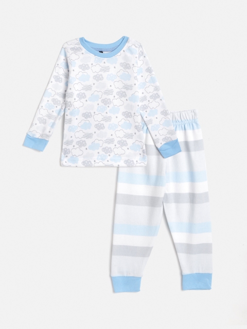 

GAME BEGINS Boys White & Blue Pure Cotton Printed Pyjamas Set