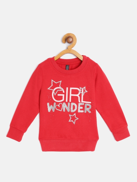 

GAME BEGINS Girls Red & White Typography Print Cotton Sweatshirt