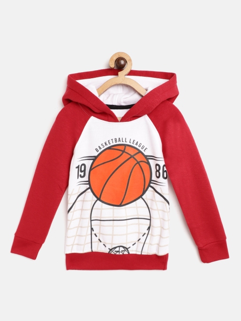 

GAME BEGINS Boys White & Red Printed Hooded Sweatshirt