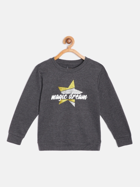 

GAME BEGINS Girls Charcoal Grey & White Cotton Printed Sweatshirt