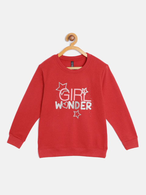 

GAME BEGINS Girls Red & Silver Cotton Printed Sweatshirt