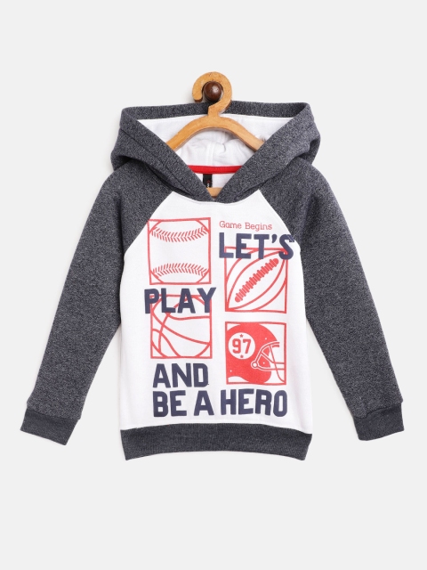 

GAME BEGINS Boys White & Navy Printed Hooded Sweatshirt