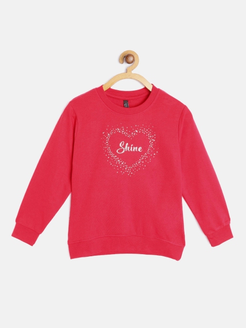 

GAME BEGINS Girls Fuchsia Pink & Silver Cotton Printed Sweatshirt