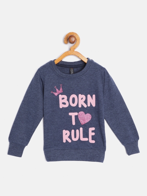 

GAME BEGINS Girls Navy Blue & Pink Cotton Printed Sweatshirt