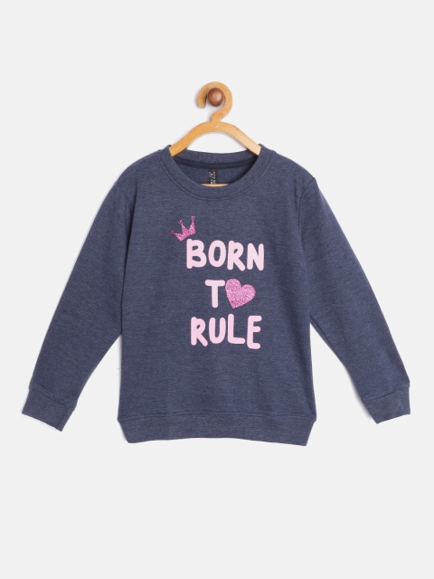 

GAME BEGINS Girls Navy Blue & Pink Cotton Printed Sweatshirt