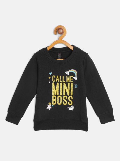 

GAME BEGINS Girls Black & Golden Cotton Printed Sweatshirt