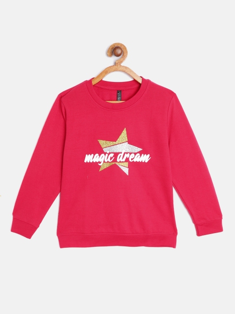 

GAME BEGINS Girls Fuchsia Pink & White Cotton Printed Sweatshirt