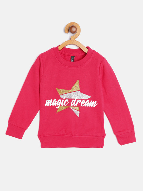 

GAME BEGINS Girls Fuchsia Pink & White Cotton Printed Sweatshirt