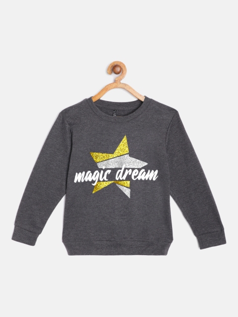 

GAME BEGINS Girls Charcoal Grey & White Cotton Printed Sweatshirt