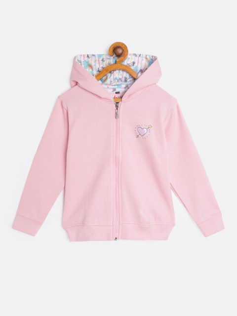

GAME BEGINS Girls Pink Cotton Solid Hooded Sweatshirt