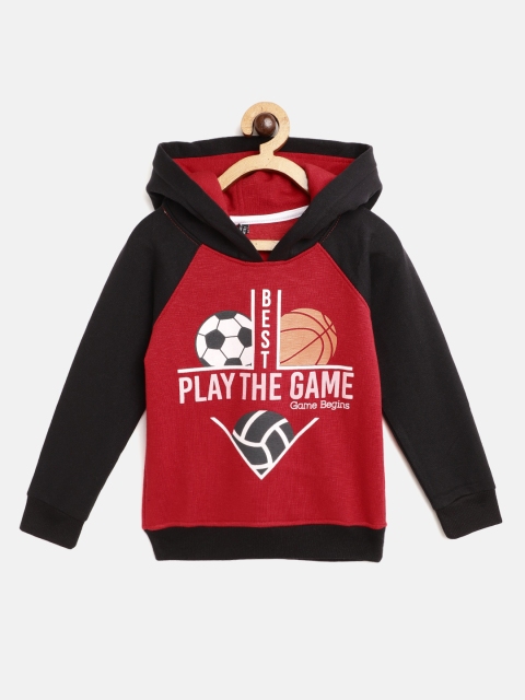 

GAME BEGINS Boys Red & Black Printed Hooded Sweatshirt