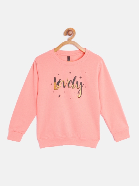 

GAME BEGINS Girls Peach-Coloured & Black Cotton Printed Sweatshirt