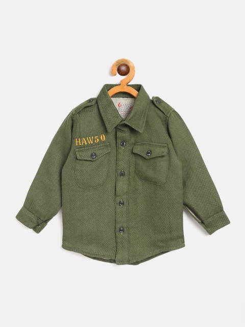 

GAME BEGINS Boys Olive Green Cotton Solid Casual Shirt