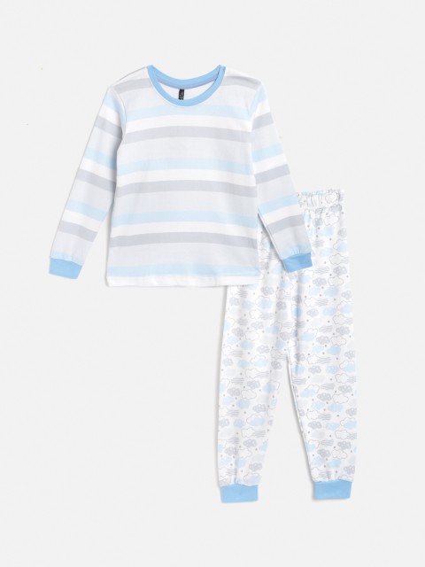 

GAME BEGINS Boys Blue & White Cotton Striped Pyjama Set