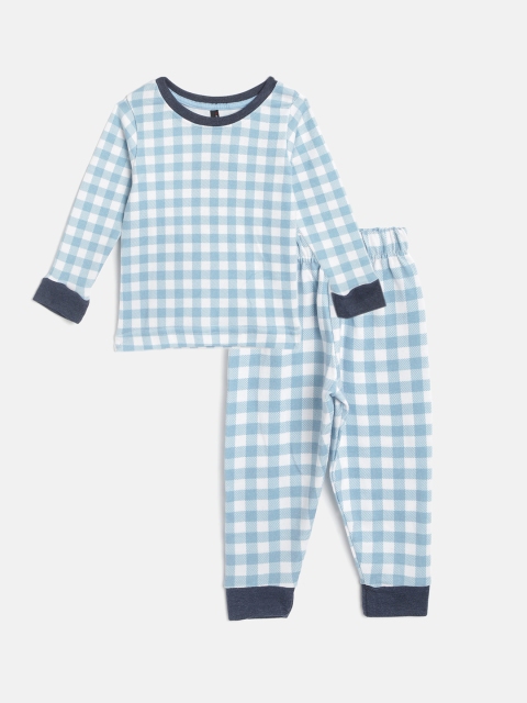 

GAME BEGINS Boys Blue & White Cotton Checked Pyjama Set