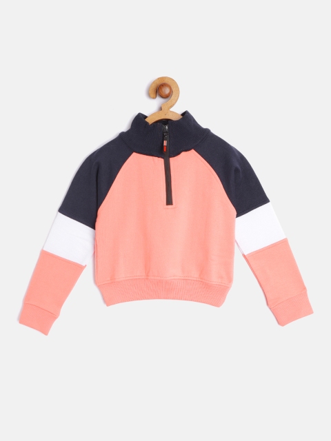 

GAME BEGINS Girls Peach-Coloured & Navy Solid Cotton Sweatshirt