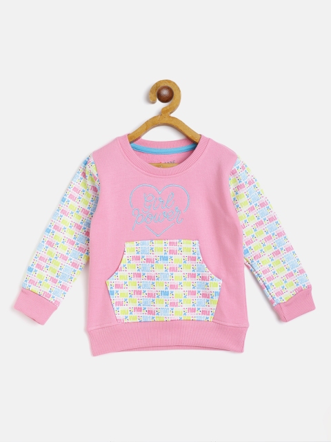 

GAME BEGINS Girls Pink & Yellow Pure Cotton Printed Sweatshirt