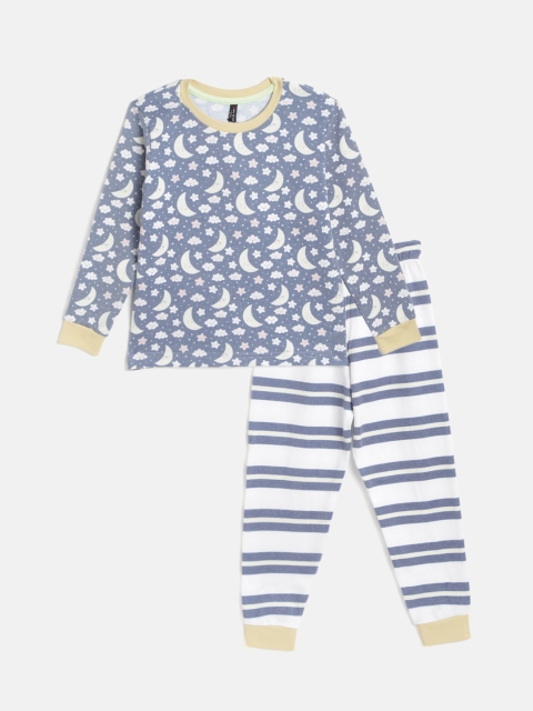

GAME BEGINS Boys Blue & White Cotton Printed Pyjama Set