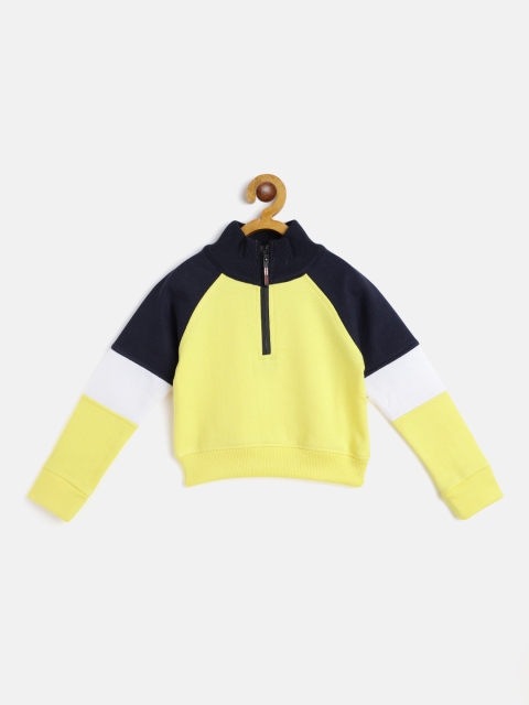 

GAME BEGINS Girls Yellow & Navy Blue Cotton Sweatshirt