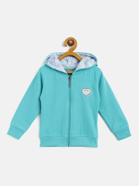

GAME BEGINS Girls Blue Cotton Solid Hooded Sweatshirt