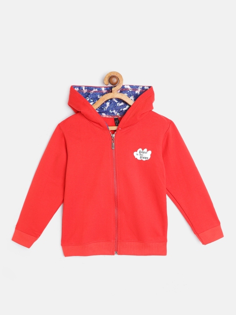 

GAME BEGINS Girls Red Cotton Solid Hooded Sweatshirt