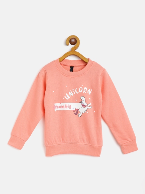 

GAME BEGINS Girls Peach-Coloured & White Typography Print & Graphic Cotton Sweatshirt