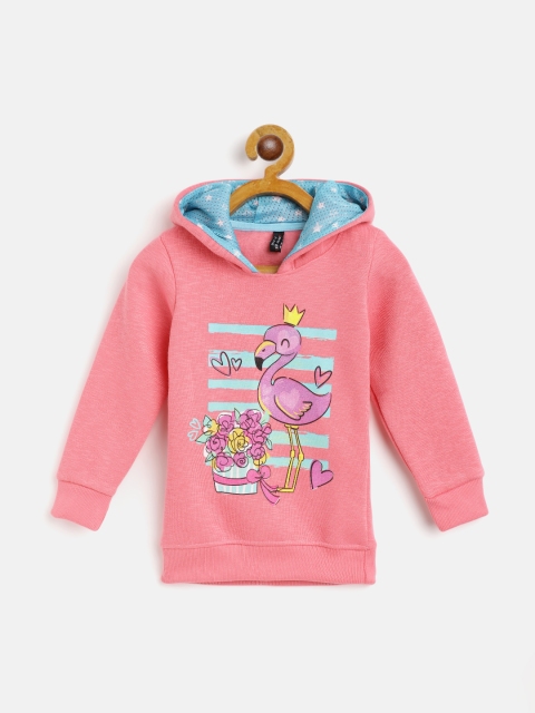 

GAME BEGINS Girls Pink & Purple Cotton Flamingo Print Hooded Sweatshirt