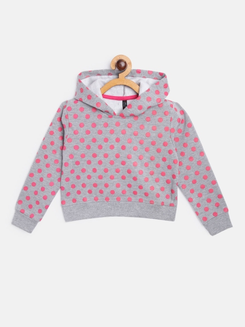 

GAME BEGINS Girls Grey & Pink Polka Dot Print Hooded Sweatshirt