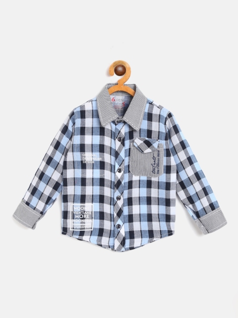 

GAME BEGINS Boys Blue & White Cotton Buffalo Checks Casual Shirt