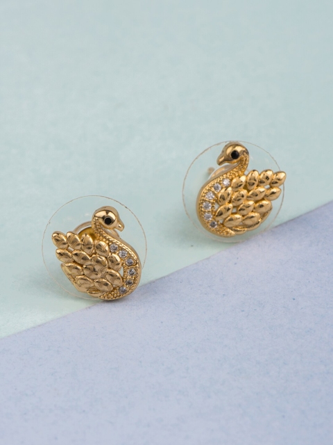 

Alankruthi Gold-Toned & Gold-Plated Peacock Shaped Studs Earrings