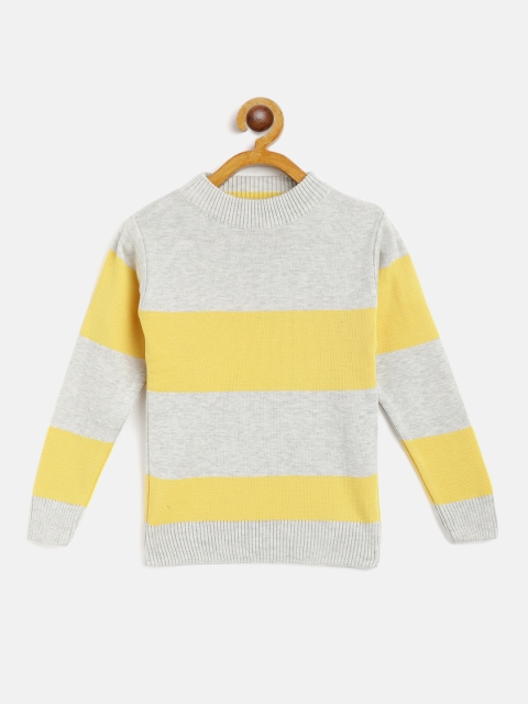 

GAME BEGINS Boys Grey Melange & Yellow Striped Pullover