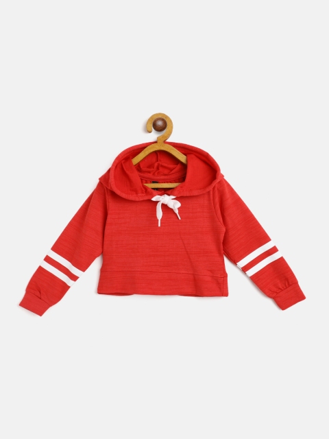 

GAME BEGINS Girls Red Cotton Hooded Crop Top