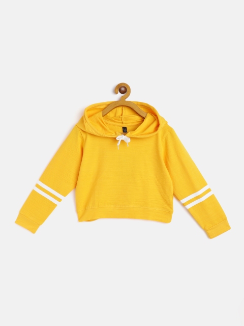

GAME BEGINS Girls Yellow Cotton Hooded Crop Top