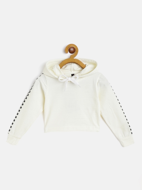 

GAME BEGINS Girls Off-White Cotton Hooded Crop Top