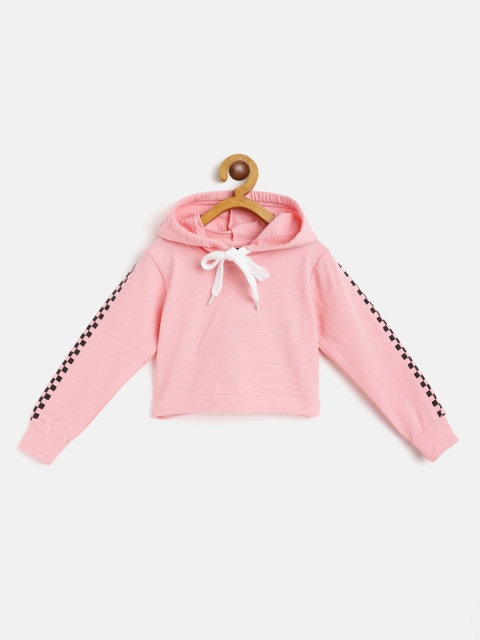 

GAME BEGINS Girls Pink Cotton Hooded Crop Top