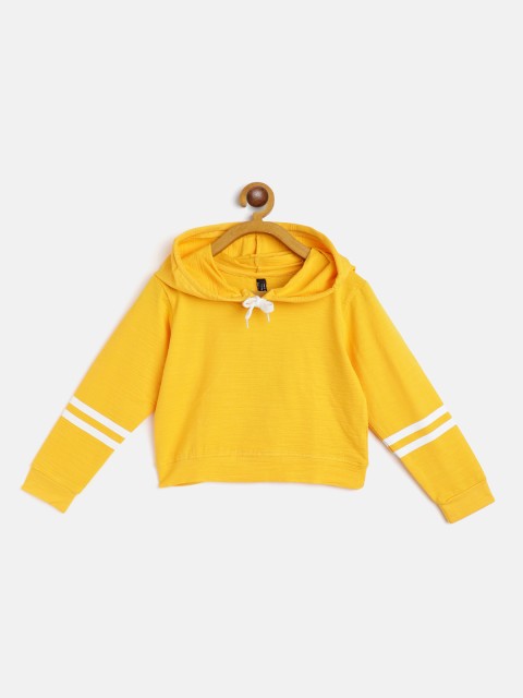 

GAME BEGINS Girls Yellow Cotton Hooded Crop Top