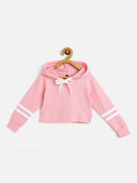 

GAME BEGINS Girls Pink Cotton Hooded Crop Top