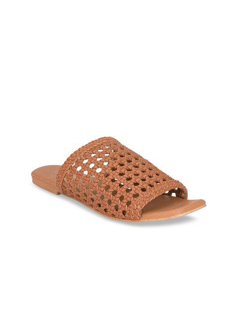 

DressBerry Women Tan Open Toe Flats with Laser Cuts