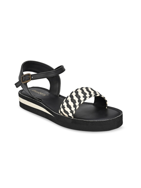 

DressBerry Women Black & White Striped Open Toe Flats