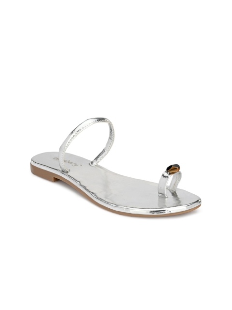 

DressBerry Women Silver-Toned Slip On One Toe Flats