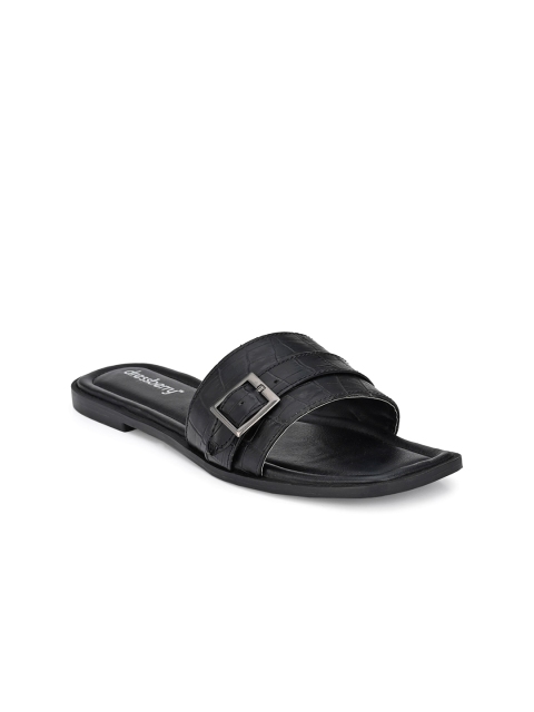 

DressBerry Women Black Printed Open Toe Flats with Buckles