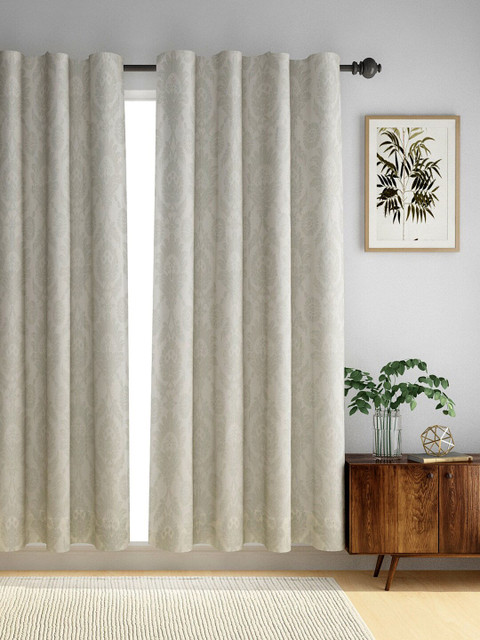 

Fabindia White & Grey Floral Printed Door Curtain