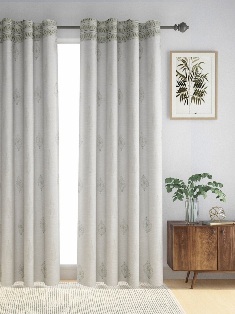 

Fabindia Beige & Green Floral Sheer Door Curtain