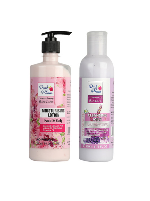 

Pink Plums 2 Pcs Face & Body Moisturising with Cleansing Milk Body Lotion 700 ml, Multi