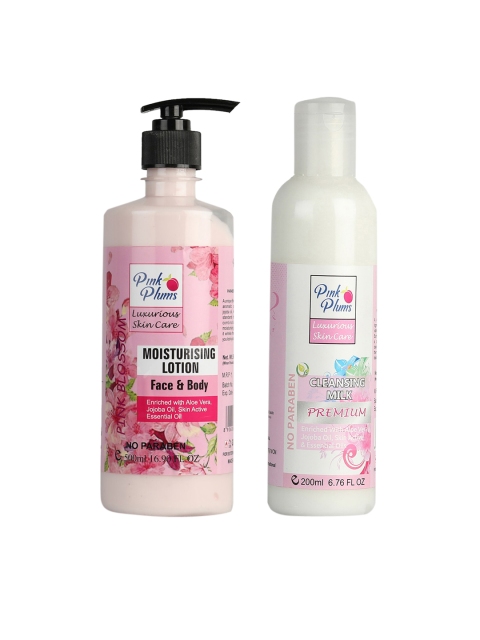 

Pink Plums 2 Pcs Face & Body Moisturising with Cleansing Milk Body Lotion 700 ml, Multi