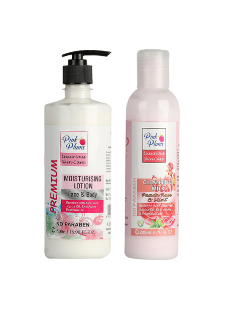 

Pink Plums 2 Pcs Face & Body Moisturising with Body Lotion Cleansing Milk 700 ml, Multi