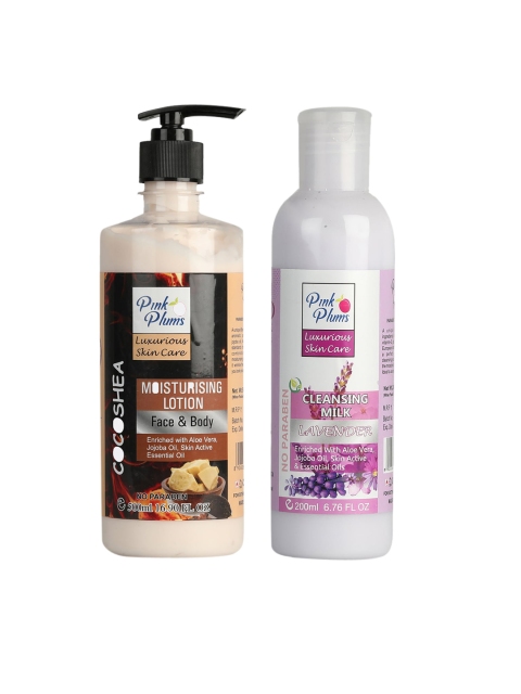 

Pink Plums 2 Pcs Face & Body Moisturising with Cleansing Milk Body Lotion 700ml, Multi